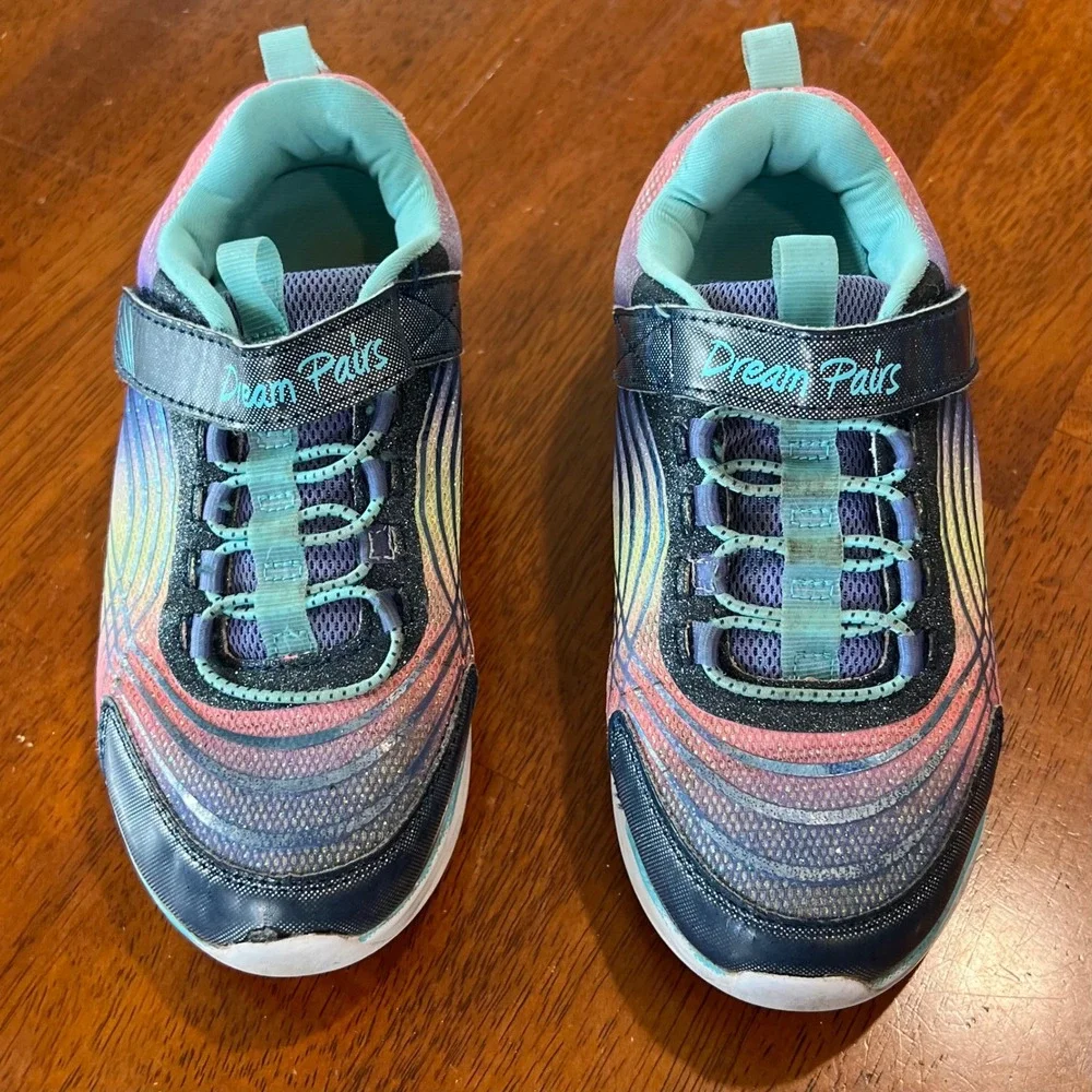 Dream Pairs Kids Youth Rainbow Glitter Sneakers Elastic Velcro‎ Athletic Size 1